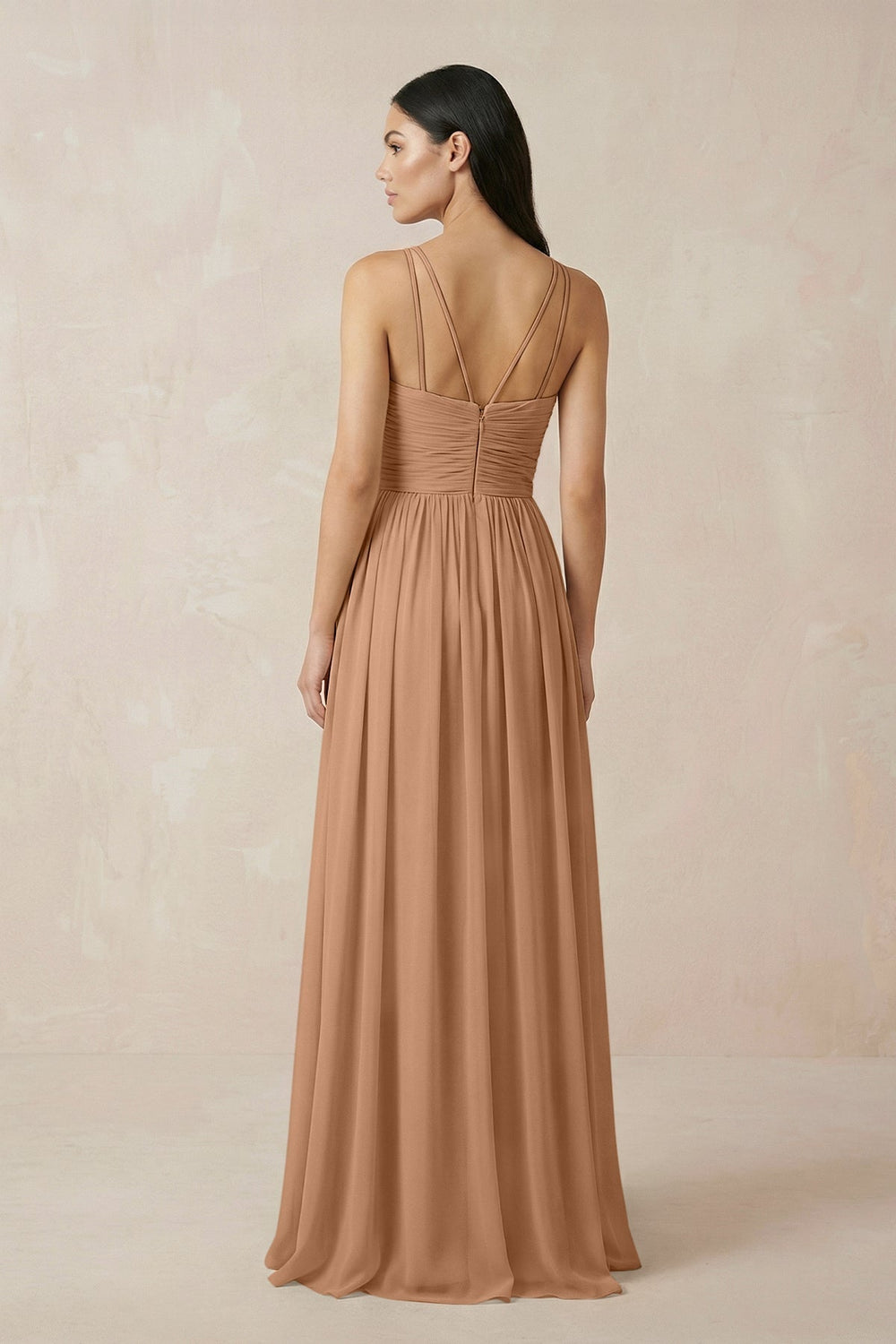 Halter Neck A-Line Chiffon Bridesmaid Dress in Bronzer