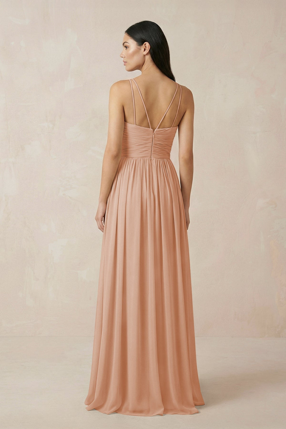 Halter Neck A-Line Chiffon Bridesmaid Dress in Champagne Rose