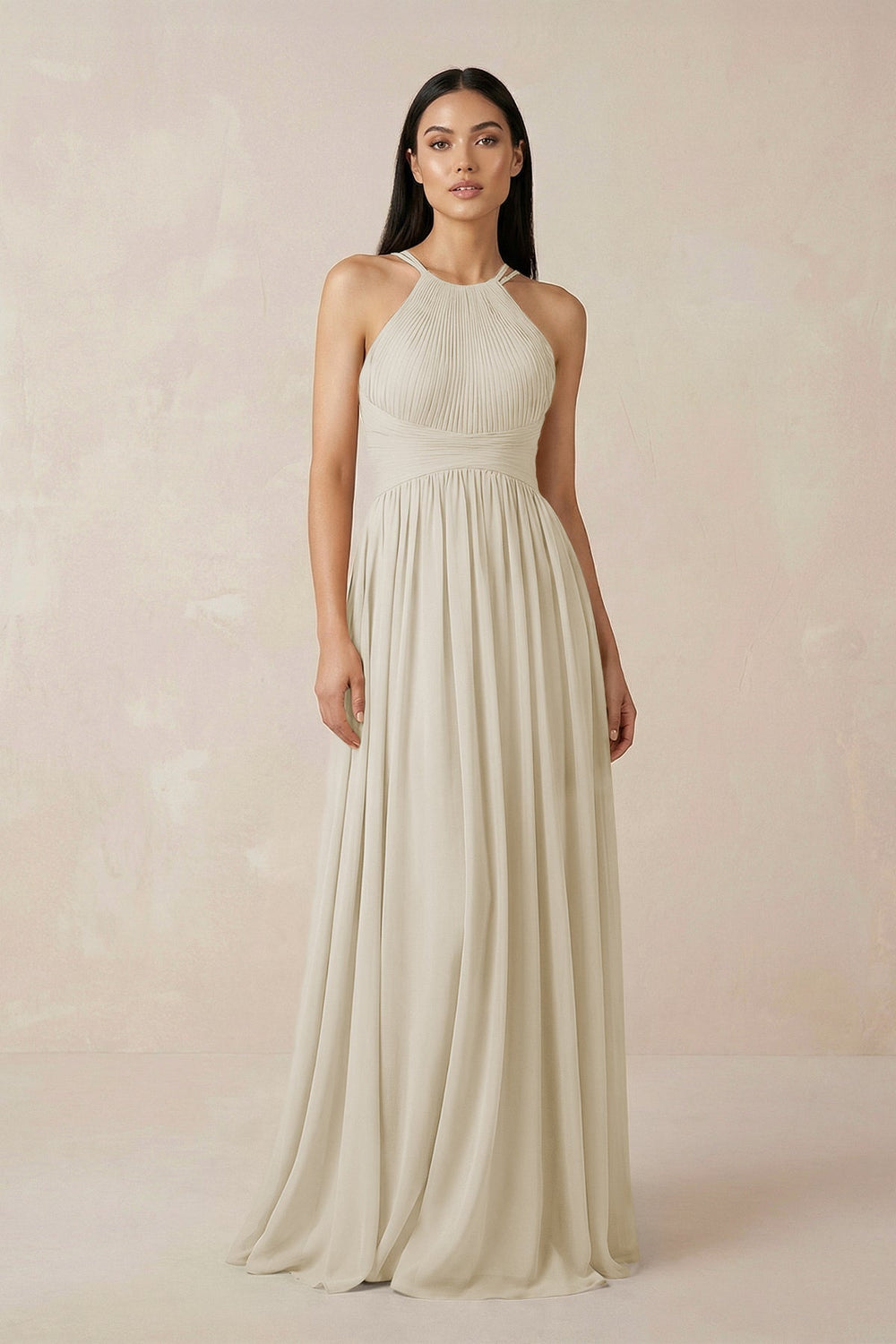 Halter Neck A-Line Chiffon Bridesmaid Dress in Dove Gray
