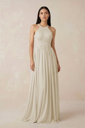 Halter Neck A - Line Chiffon Bridesmaid Dress in Dove Gray - KISS BRIDAL Bridesmaid Dresses