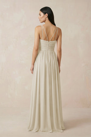 Halter Neck A - Line Chiffon Bridesmaid Dress in Dove Gray - KISS BRIDAL Bridesmaid Dresses
