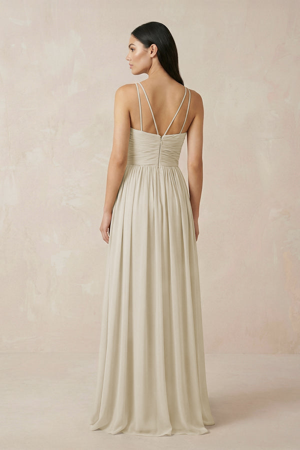 Halter Neck A - Line Chiffon Bridesmaid Dress in Dove Gray - KISS BRIDAL Bridesmaid Dresses