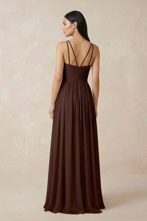 Halter Neck A - Line Chiffon Bridesmaid Dress in Espresso - KISS BRIDAL Bridesmaid Dresses