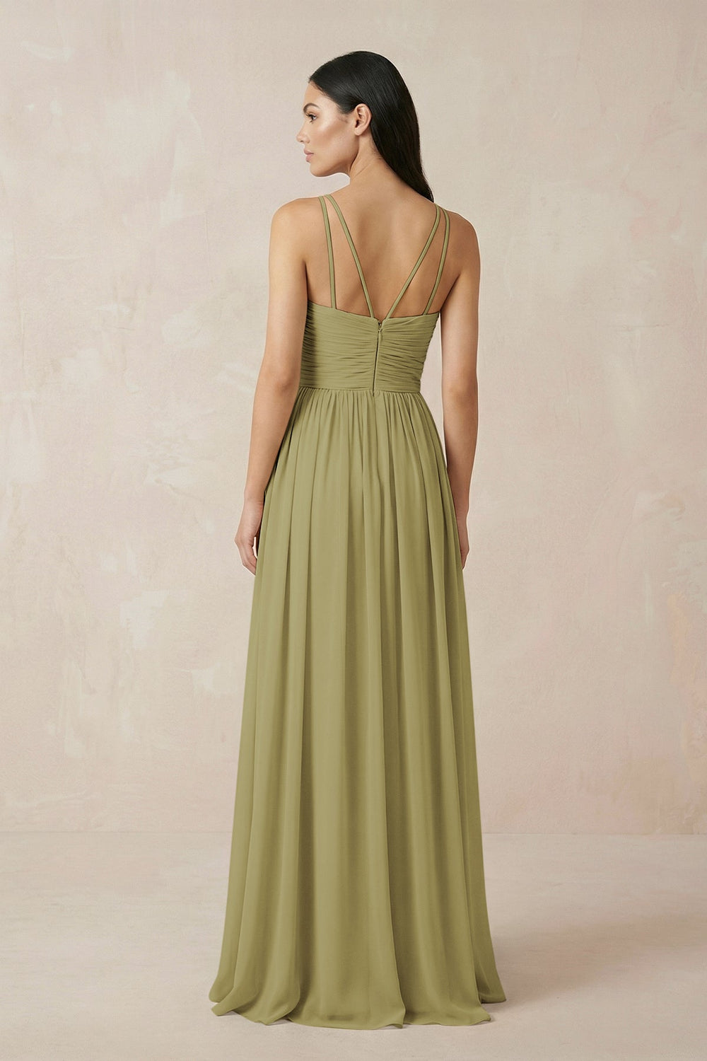 Halter Neck A-Line Chiffon Bridesmaid Dress in Moss Green
