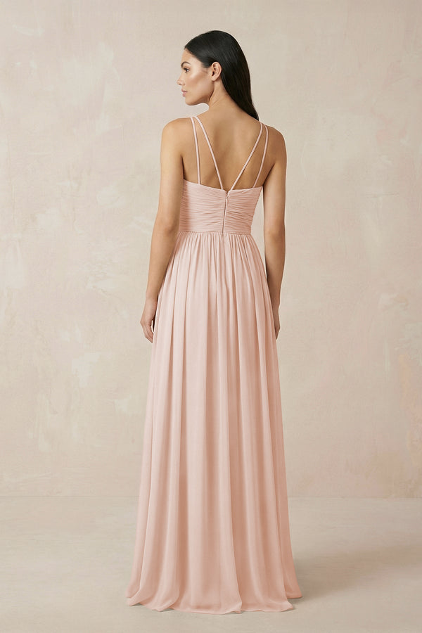 Halter Neck A - Line Chiffon Bridesmaid Dress in Pale Blush - KISS BRIDAL Bridesmaid Dresses