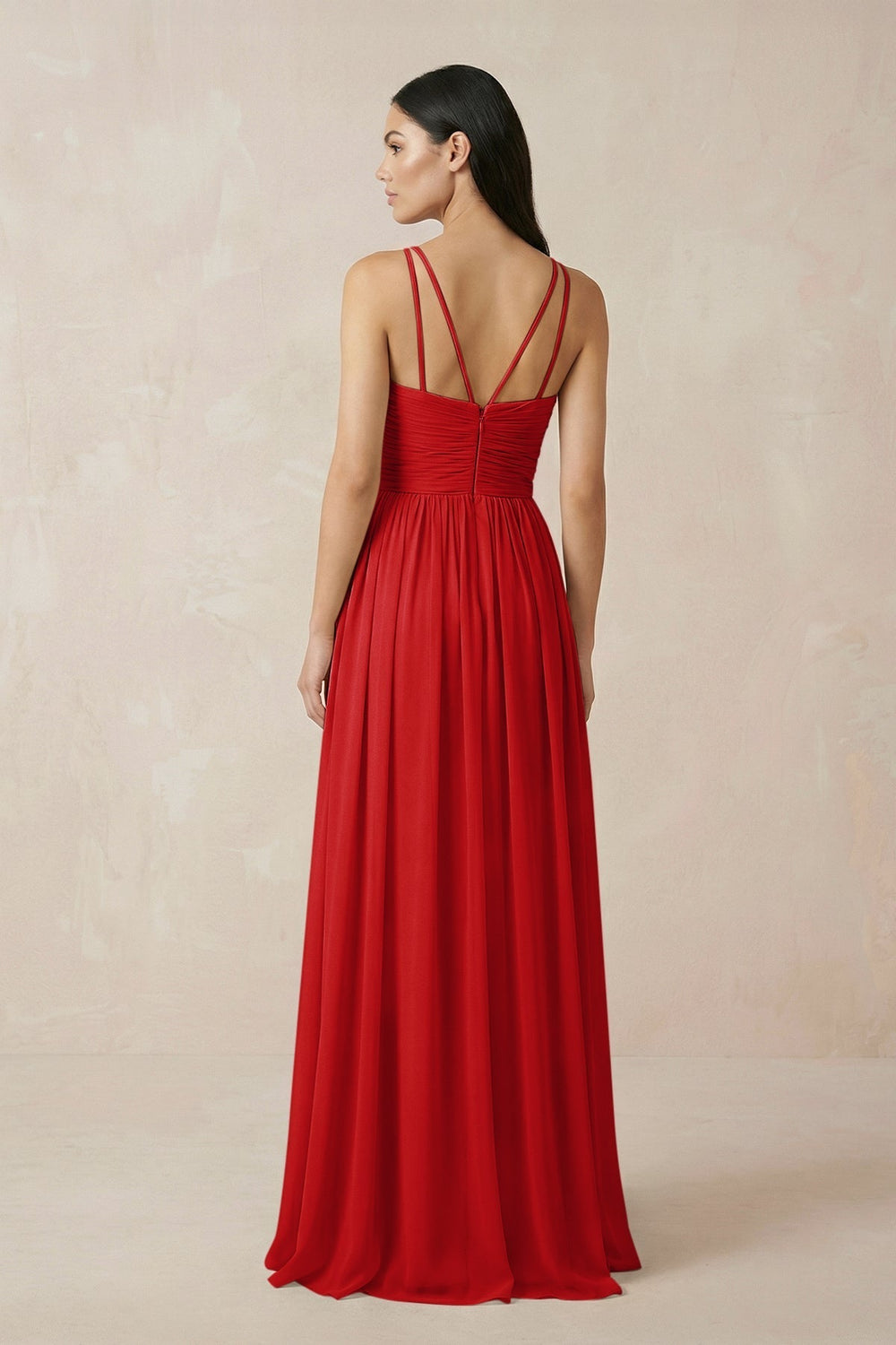 Halter Neck A-Line Chiffon Bridesmaid Dress in Ruby Red