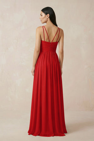 Halter Neck A - Line Chiffon Bridesmaid Dress in Ruby Red - KISS BRIDAL Bridesmaid Dresses