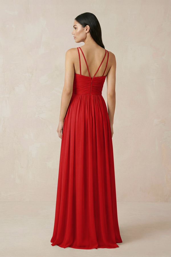 Halter Neck A - Line Chiffon Bridesmaid Dress in Ruby Red - KISS BRIDAL Bridesmaid Dresses