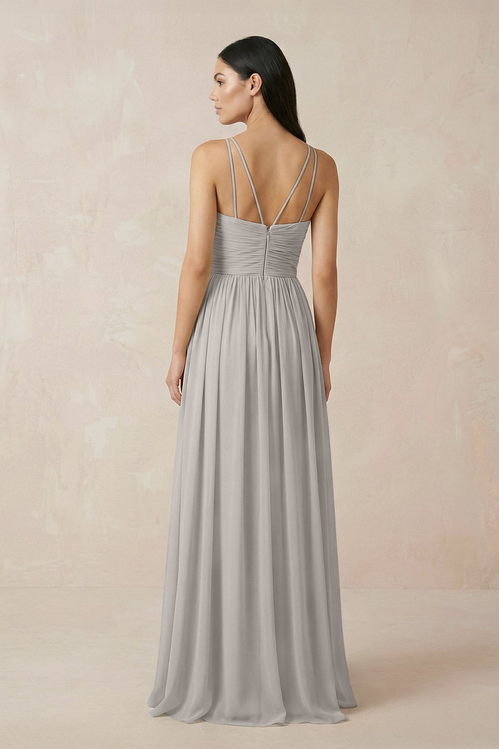 Halter Neck A-Line Chiffon Bridesmaid Dress in Silver
