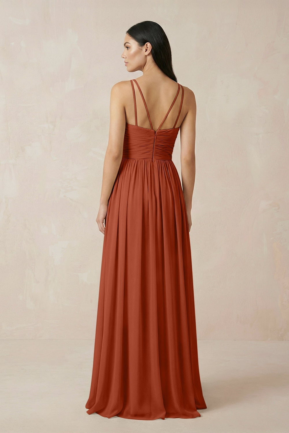 Halter Neck A-Line Chiffon Bridesmaid Dress in Spice