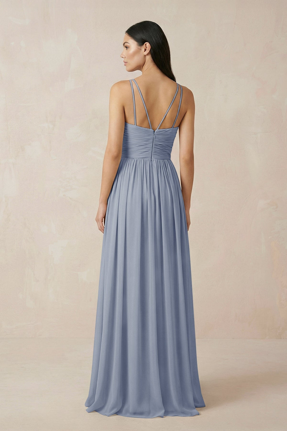 Halter Neck A-Line Chiffon Bridesmaid Dress in Twilight