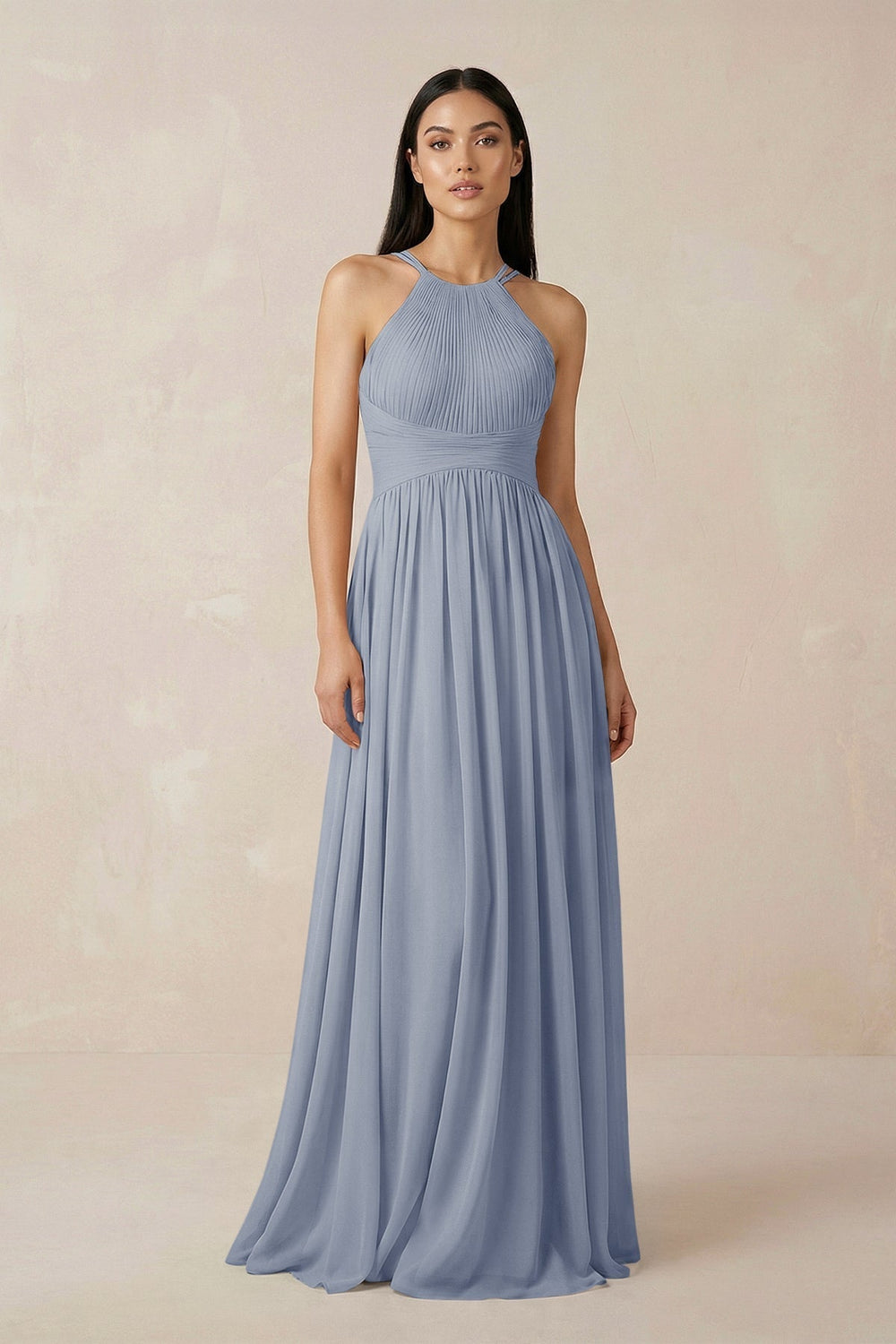 Halter Neck A-Line Chiffon Bridesmaid Dress in Twilight