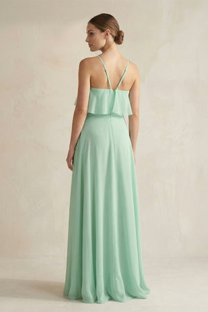 Halter Neck A-Line Chiffon Bridesmaid Dress with Keyhole in Pale Pistachio - KISS BRIDAL BRIDESMAID DRESSES
