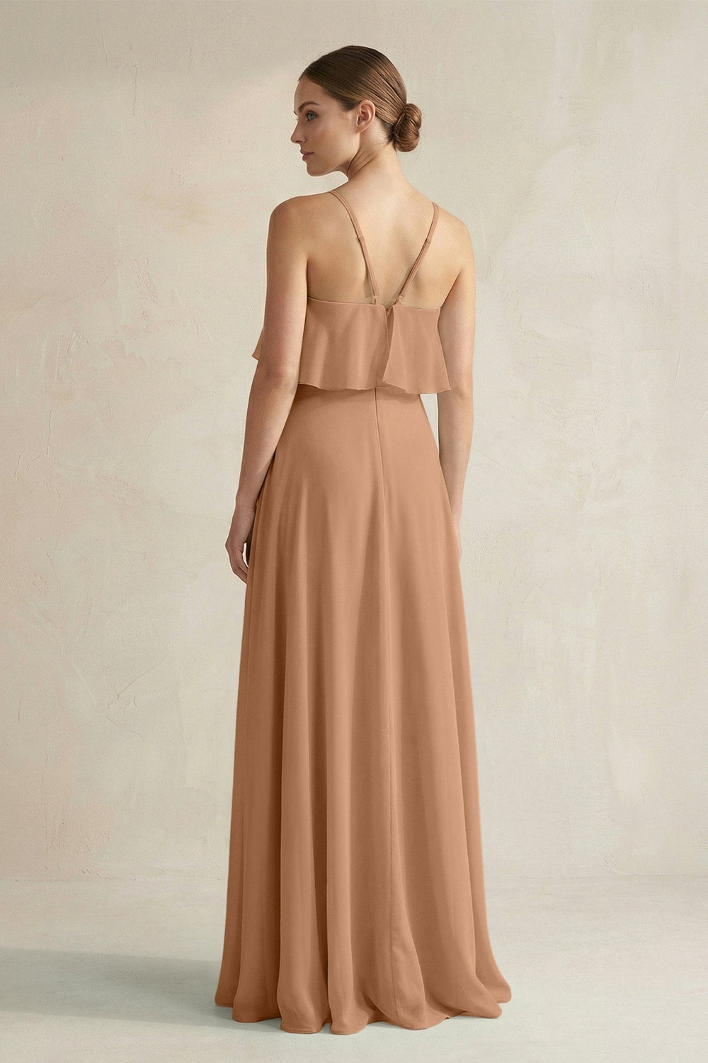Halter Neck A-Line Chiffon Bridesmaid Dress with Keyhole in Bronzer