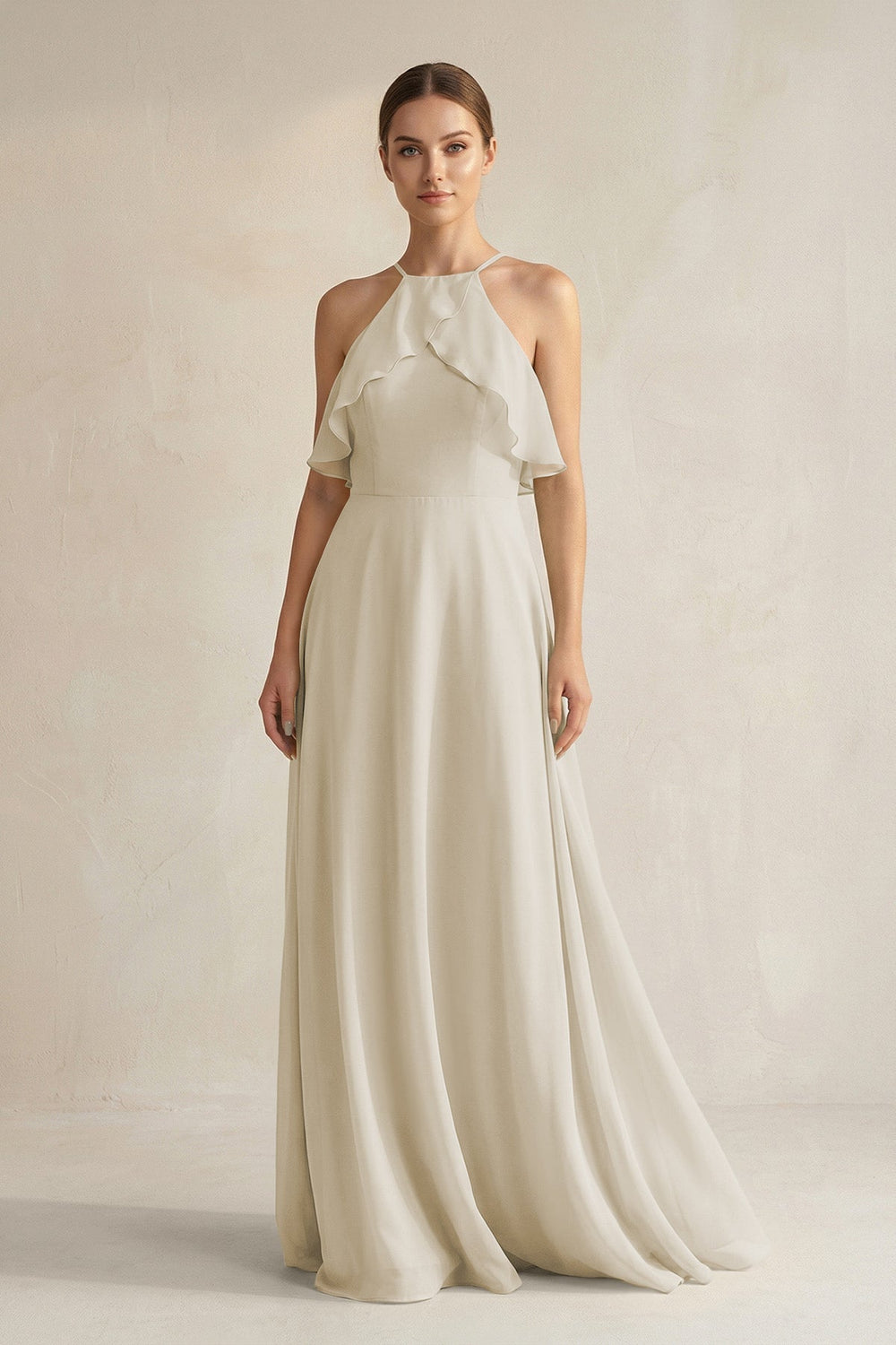 Halter Neck A-Line Chiffon Bridesmaid Dress with Keyhole in Dove Gray