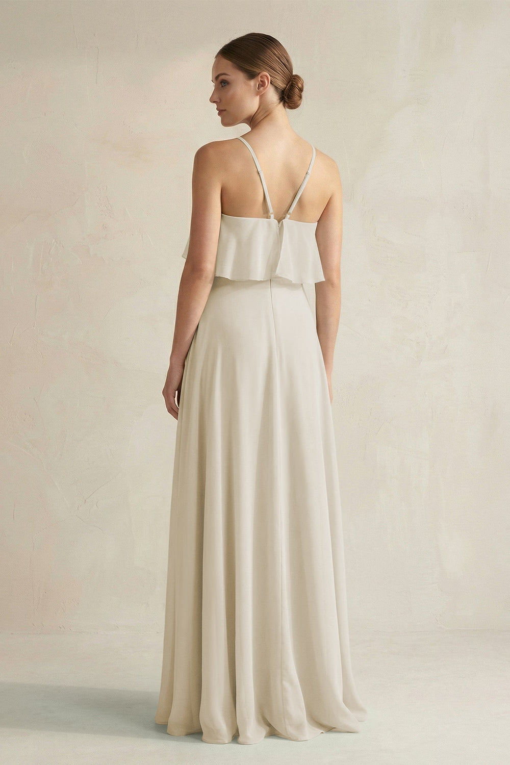 Halter Neck A-Line Chiffon Bridesmaid Dress with Keyhole in Dove Gray