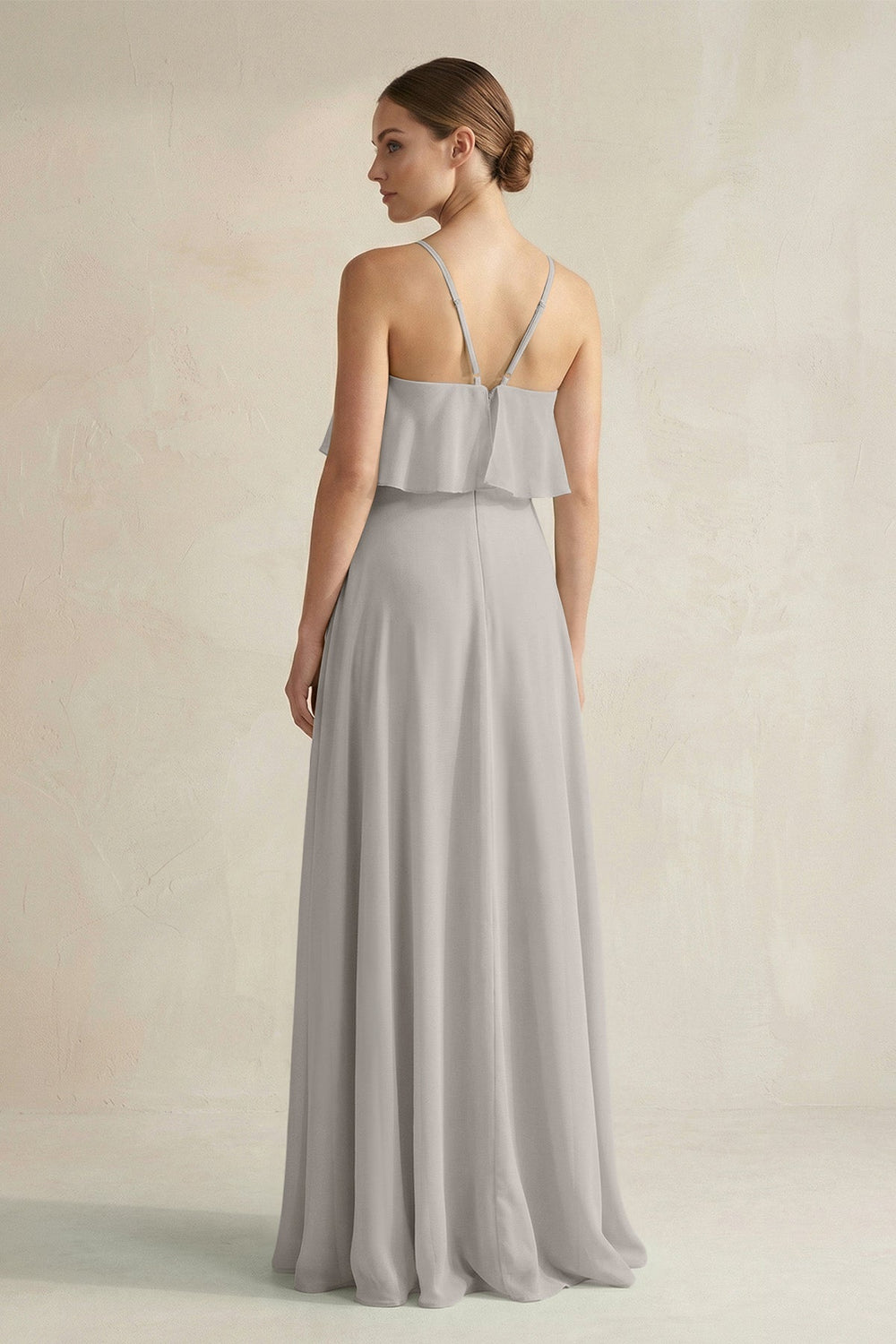 Halter Neck A-Line Chiffon Bridesmaid Dress with Keyhole in Silver