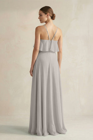 Halter Neck A - Line Chiffon Bridesmaid Dress with Keyhole in Silver - KISS BRIDAL Bridesmaid Dresses