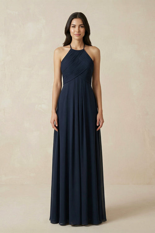 Halter Neck Pleated A - Line Chiffon Bridesmaid Dress - KISS BRIDAL Bridesmaid Dresses