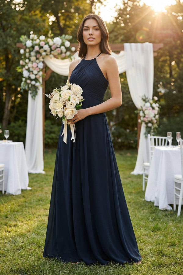 Halter Neck Pleated A - Line Chiffon Bridesmaid Dress - KISS BRIDAL Bridesmaid Dresses