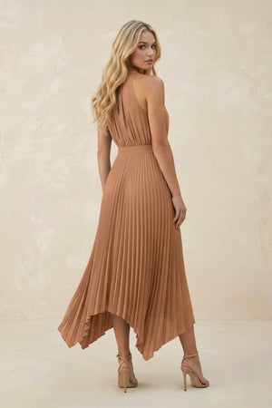 Halter Neck Pleated A - Line Chiffon Bridesmaid Dress in Bronzer - KISS BRIDAL Bridesmaid Dresses