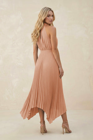 Halter Neck Pleated A - Line Chiffon Bridesmaid Dress in Champagne Rose - KISS BRIDAL Bridesmaid Dresses
