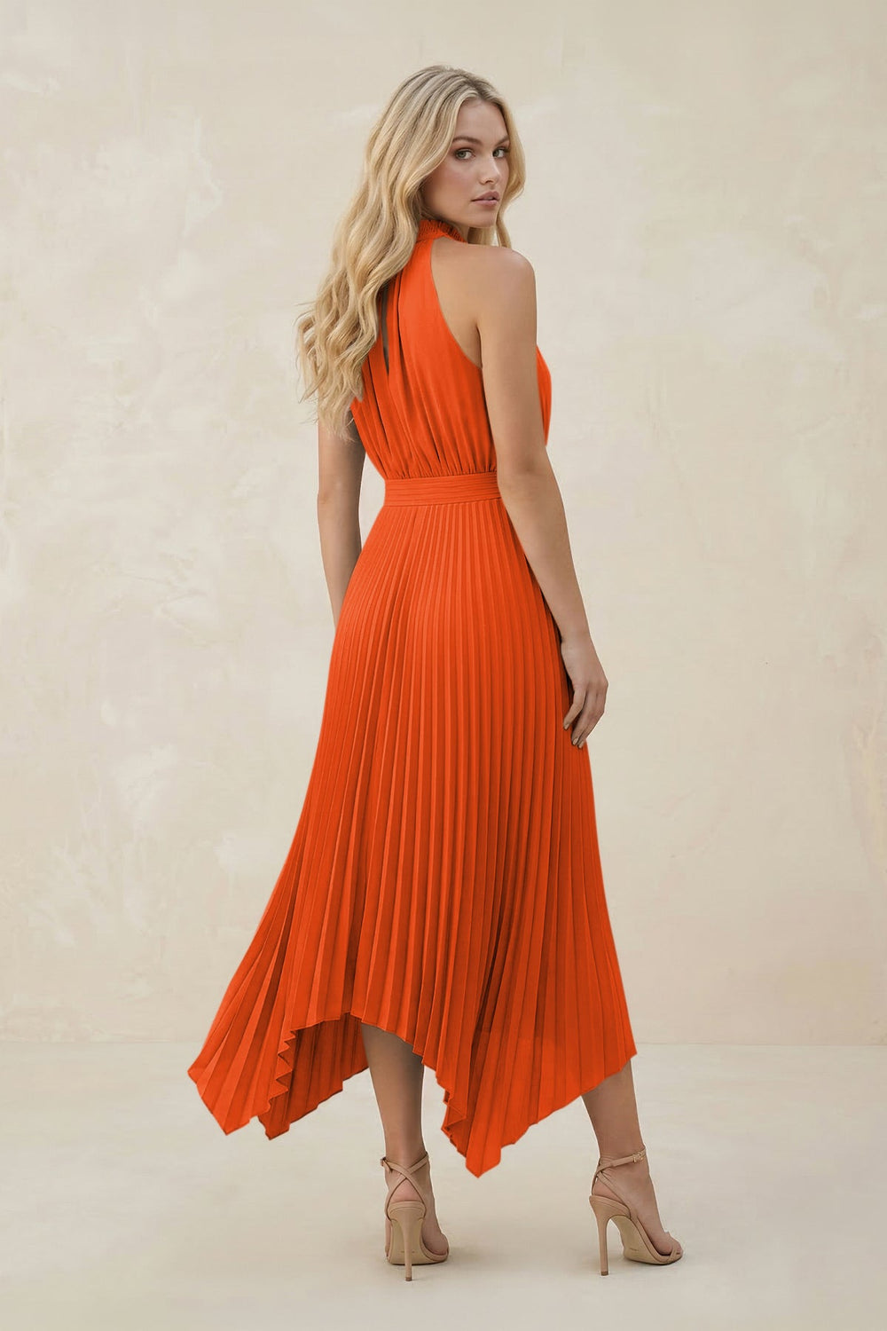 Halter Neck Pleated A-Line Chiffon Bridesmaid Dress in Cinnamon