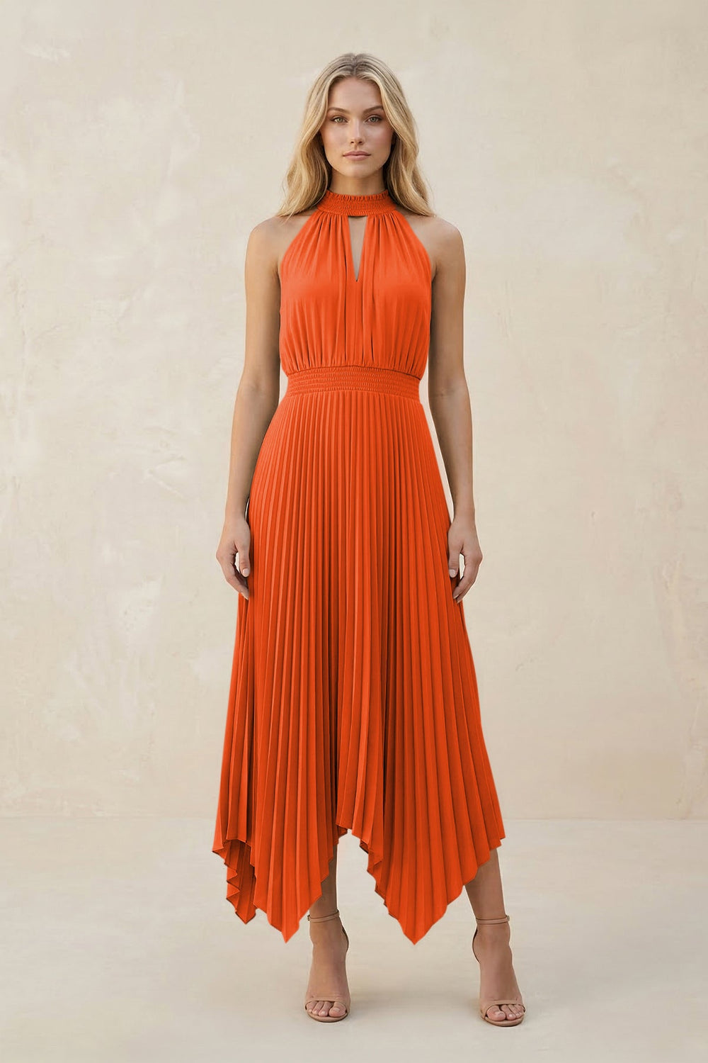 Halter Neck Pleated A-Line Chiffon Bridesmaid Dress in Cinnamon