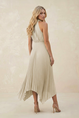 Halter Neck Pleated A - Line Chiffon Bridesmaid Dress in Dove Gray - KISS BRIDAL Bridesmaid Dresses