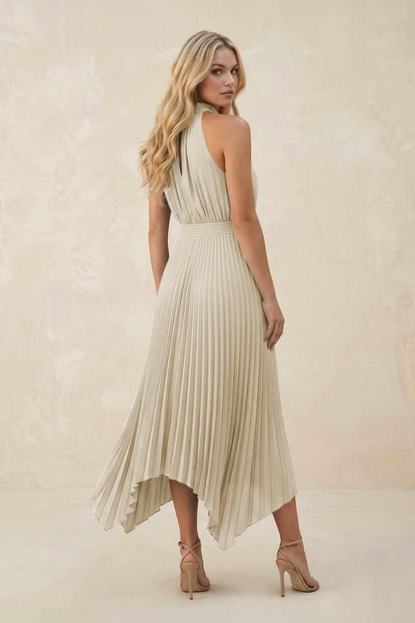 Halter Neck Pleated A - Line Chiffon Bridesmaid Dress in Dove Gray - KISS BRIDAL Bridesmaid Dresses