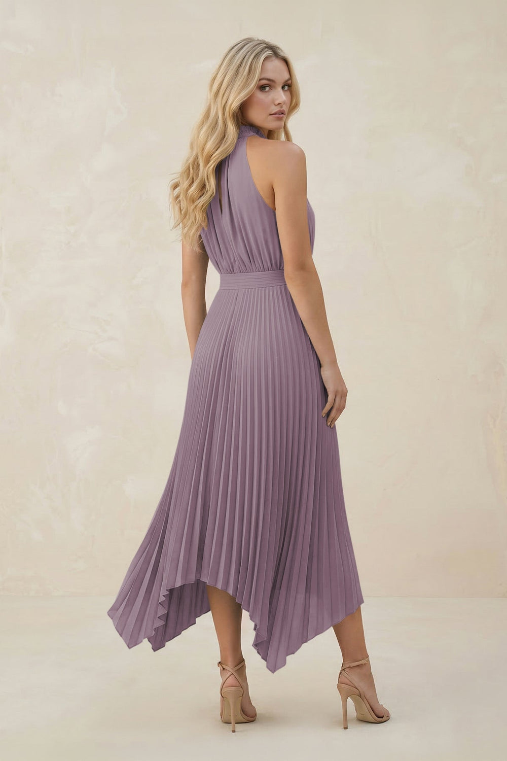 Halter Neck Pleated A-Line Chiffon Bridesmaid Dress in Dusk