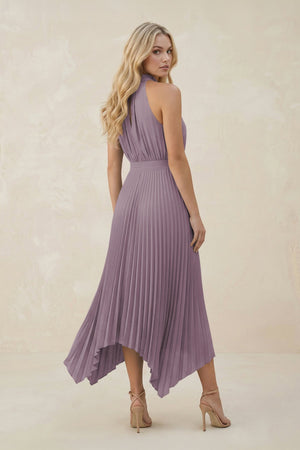 Halter Neck Pleated A-Line Chiffon Bridesmaid Dress in Dusk (2) | KISSBRIDAL