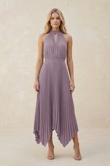 Halter Neck Pleated A-Line Chiffon Bridesmaid Dress in Dusk | KISSBRIDAL