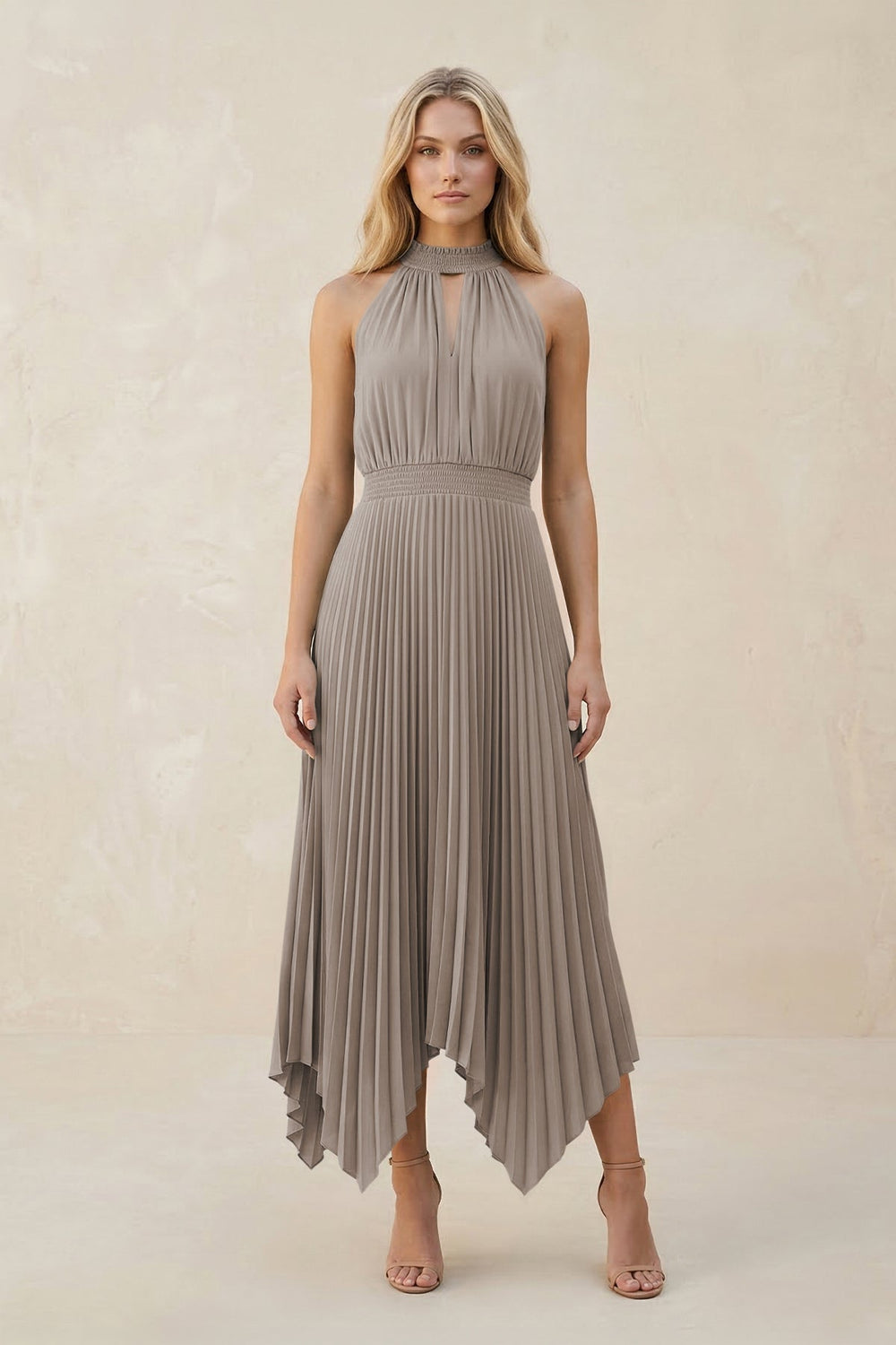 Halter Neck Pleated A-Line Chiffon Bridesmaid Dress in Frost