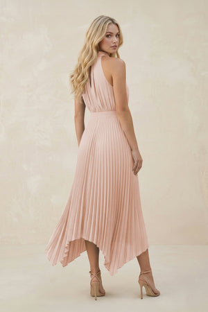Halter Neck Pleated A - Line Chiffon Bridesmaid Dress in Pale Blush - KISS BRIDAL Bridesmaid Dresses