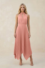 Halter Neck Pleated A-Line Chiffon Bridesmaid Dress in Rosette | KISSBRIDAL