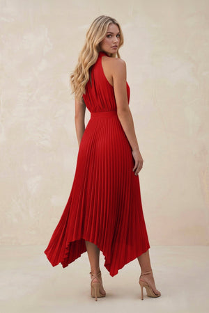 Halter Neck Pleated A - Line Chiffon Bridesmaid Dress in Ruby Red - KISS BRIDAL Bridesmaid Dresses