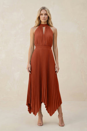 Halter Neck Pleated A - Line Chiffon Bridesmaid Dress in Spice - KISS BRIDAL Bridesmaid Dresses