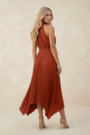 Halter Neck Pleated A - Line Chiffon Bridesmaid Dress in Spice - KISS BRIDAL Bridesmaid Dresses
