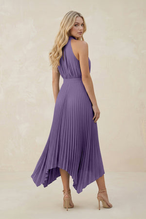 Halter Neck Pleated A-Line Chiffon Bridesmaid Dress in Tahiti (2) | KISSBRIDAL