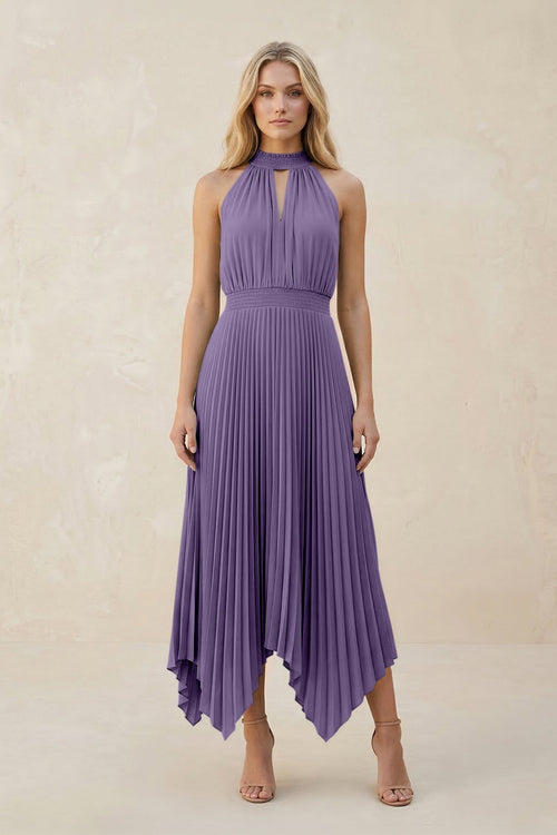 Halter Neck Pleated A-Line Chiffon Bridesmaid Dress in Tahiti | KISSBRIDAL