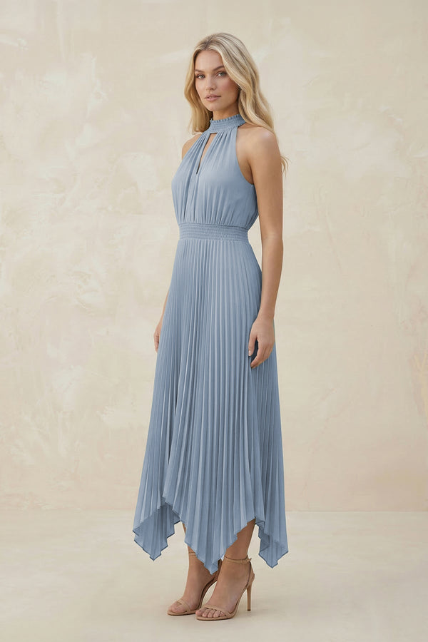 Halter Neck Pleated A - Line Chiffon Bridesmaid Dress in Twilight - KISS BRIDAL Bridesmaid Dresses