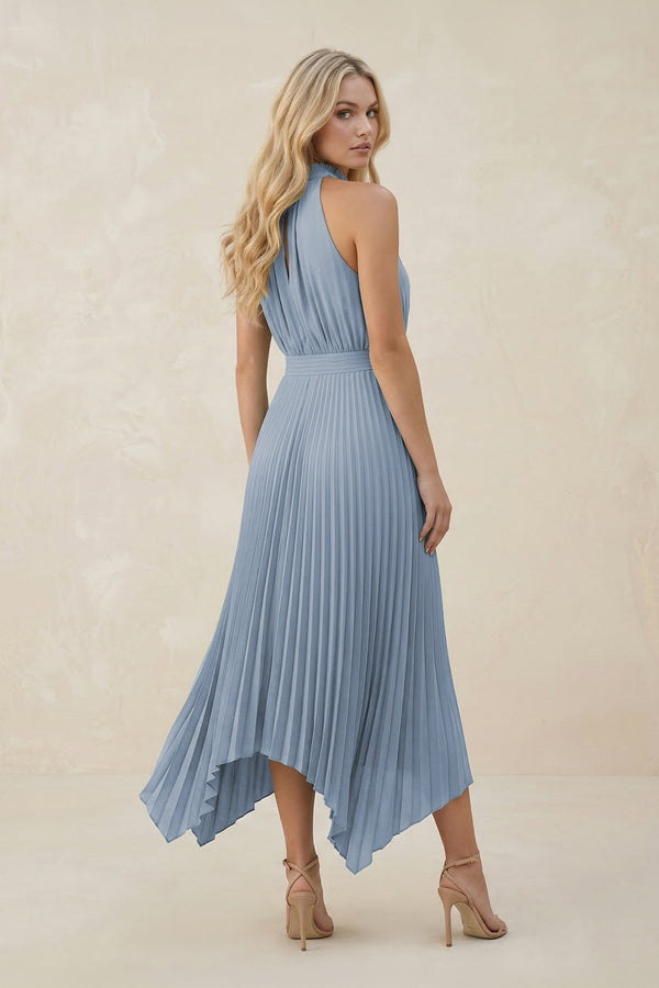 Halter Neck Pleated A - Line Chiffon Bridesmaid Dress in Twilight - KISS BRIDAL Bridesmaid Dresses