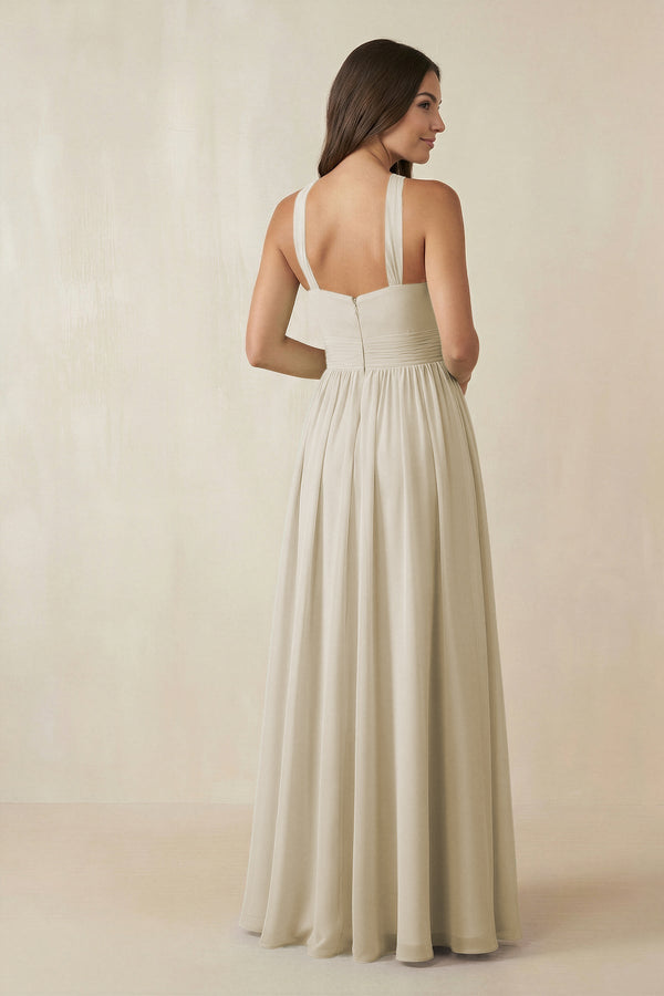 Halter Neck Ruched A-Line Chiffon Dress in Dove Gray - KISS BRIDAL BRIDESMAID DRESSES
