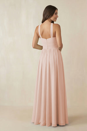 Halter Neck Ruched A-Line Chiffon Dress in Pale Blush - KISS BRIDAL BRIDESMAID DRESSES