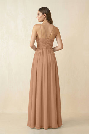Halter Pleated A - Line Chiffon Bridesmaid Dress in Bronzer - KISS BRIDAL Bridesmaid Dresses