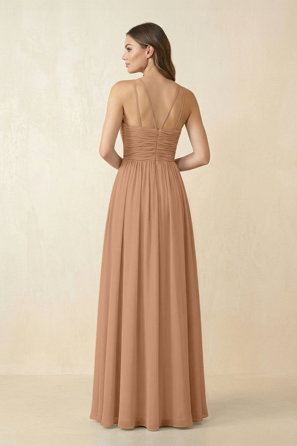 Halter Pleated A - Line Chiffon Bridesmaid Dress in Bronzer - KISS BRIDAL Bridesmaid Dresses