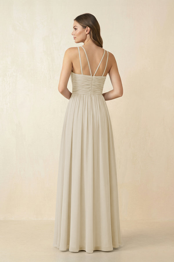 Halter Pleated A - Line Chiffon Bridesmaid Dress in Dove Gray - KISS BRIDAL Bridesmaid Dresses
