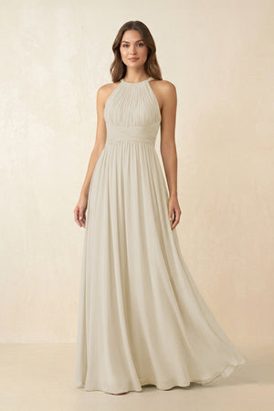 Halter Pleated A - Line Chiffon Bridesmaid Dress in Dove Gray - KISS BRIDAL Bridesmaid Dresses