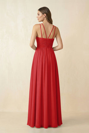 Halter Pleated A - Line Chiffon Bridesmaid Dress in Ruby Red - KISS BRIDAL Bridesmaid Dresses